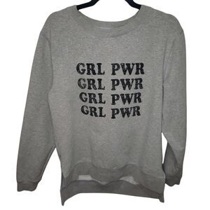 Green Tea Grl Power Girl Power Gray Pullover Sweater Medium
